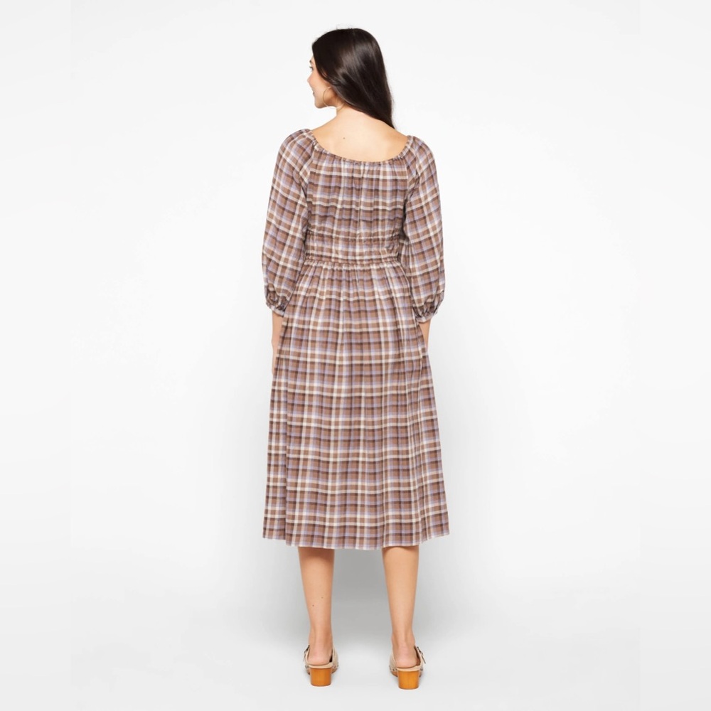 Madewell Gauze Sophia Midi Dress with 3/4‎ Sleeves flannel plaid nh280 - Picture 2 of 15